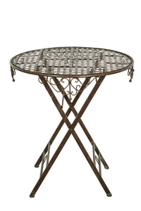 Biscottini Tavolino vassoio pieghevole in ferro battuto finitura ruggine anticata Diam.70XH76 cm