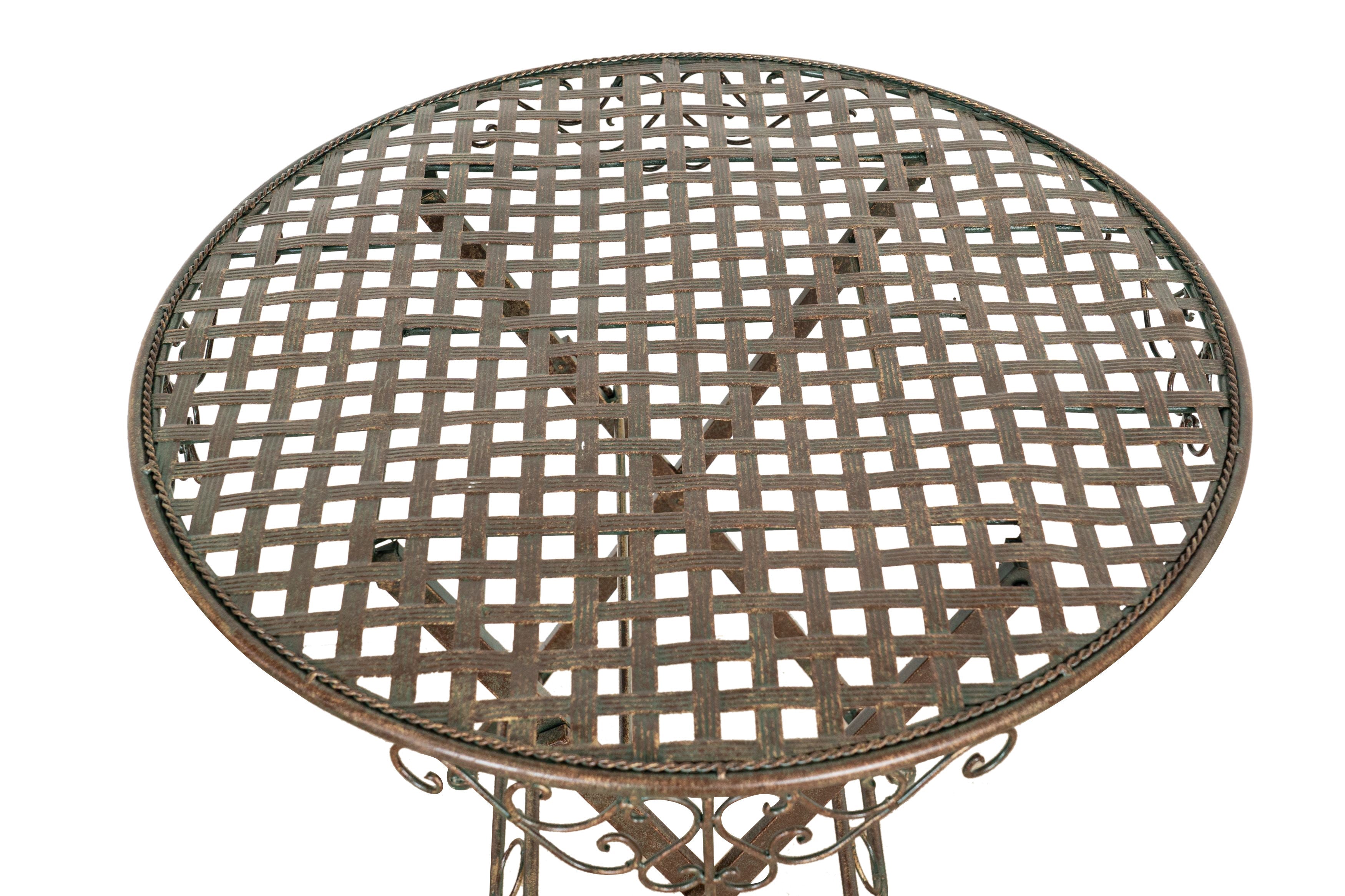 Biscottini Tavolino vassoio pieghevole in ferro battuto finitura ruggine anticata Diam.70XH76 cm