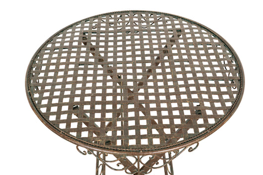 Biscottini Tavolino vassoio pieghevole in ferro battuto finitura ruggine anticata Diam.70XH76 cm