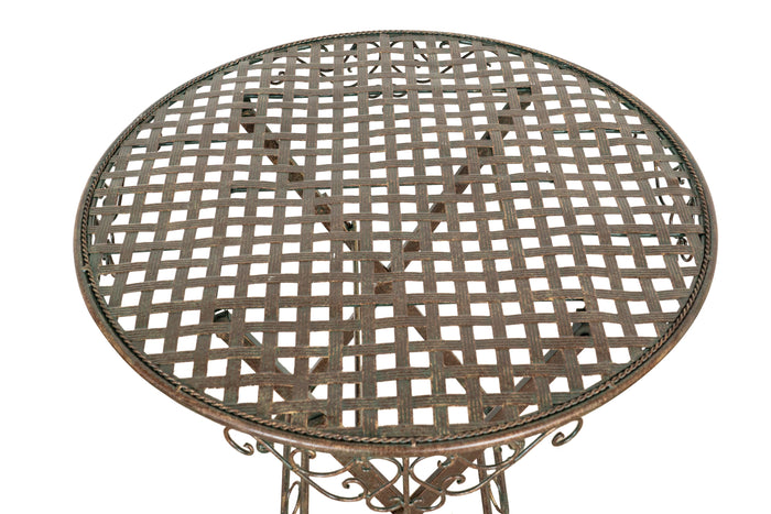 Biscottini Tavolino vassoio pieghevole in ferro battuto finitura ruggine anticata Diam.70XH76 cm