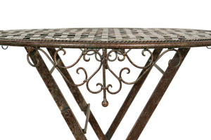 Biscottini Tavolino vassoio pieghevole in ferro battuto finitura ruggine anticata Diam.70XH76 cm