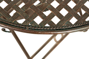 Biscottini Tavolino vassoio pieghevole in ferro battuto finitura ruggine anticata Diam.70XH76 cm