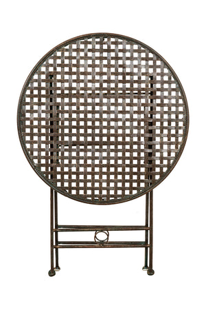 Biscottini Tavolino vassoio pieghevole in ferro battuto finitura ruggine anticata Diam.70XH76 cm