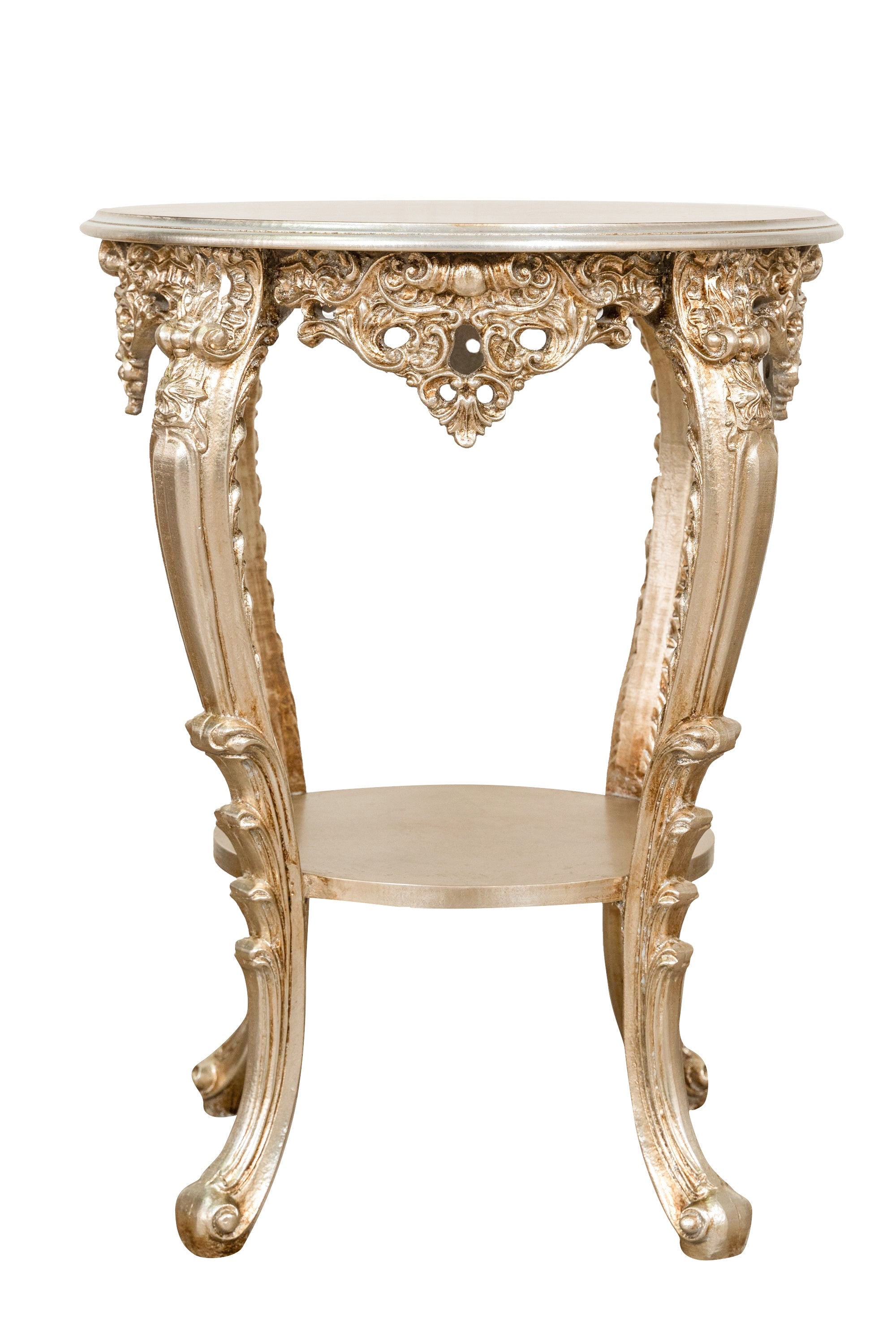 Biscottini TAVOLO PANCHETTO ROTONDO IN FINITURA FOGLIA ARGENTO ANTICATO MADE IN ITALY