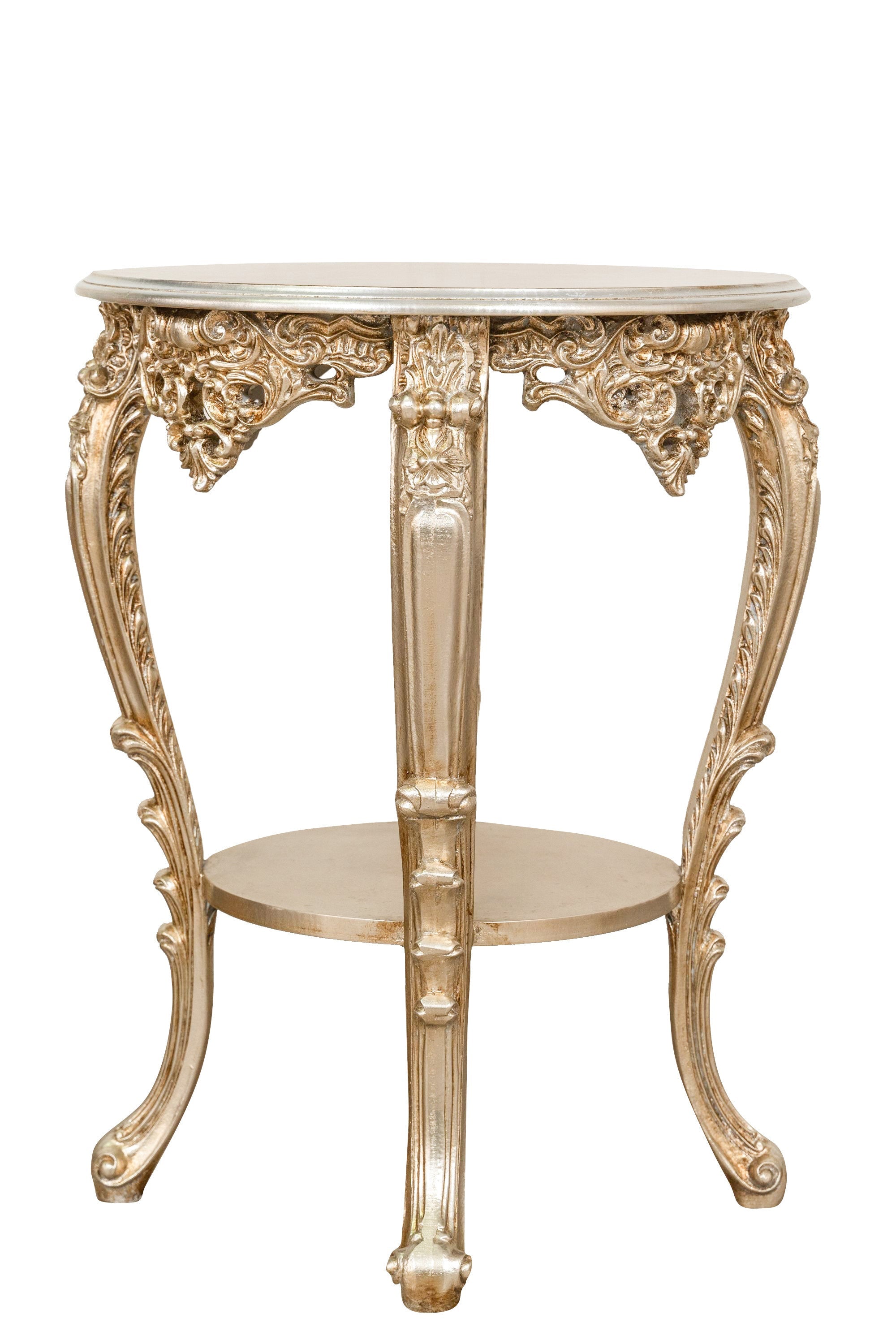 Biscottini TAVOLO PANCHETTO ROTONDO IN FINITURA FOGLIA ARGENTO ANTICATO MADE IN ITALY