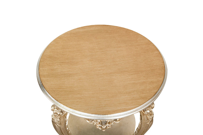 Biscottini TAVOLO PANCHETTO ROTONDO IN FINITURA FOGLIA ARGENTO ANTICATO MADE IN ITALY