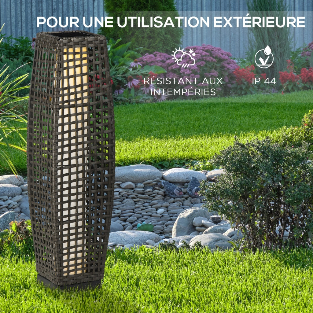 Lampada da giardino solare LED in resina intrecciata effetto rattan ¨C zephmum ¨C grigio 21x21x78 cm