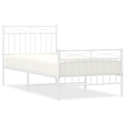 Letto singolo | Letto per adulti | Giroletto con Testiera e Pediera Metallo Bianco 90x190 cm