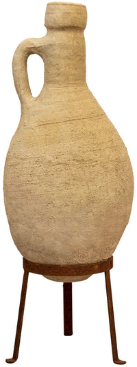 Biscottini Vecchia anfora giara con manici in terracotta e base portavasi in ferro