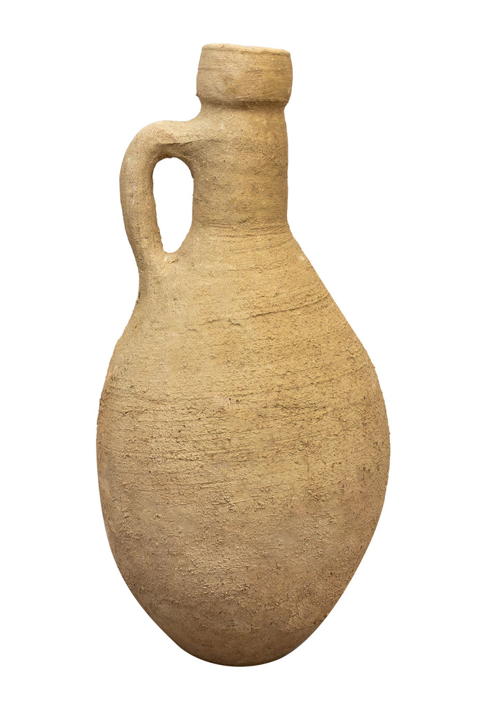 Biscottini Vecchia anfora giara con manici in terracotta e base portavasi in ferro