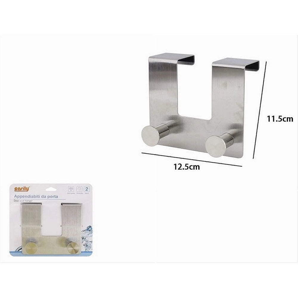 Trade Shop - Appendiabiti Da Porta Con 2 Ganci 12.5 X 11.5cm Silver Asciugamani Vestiti 87783 -