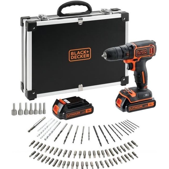 BLACK & DECKER BDCDC18BAFC - Trapano avvitatore - Batteria Li Ion 2x18 V + 80 accessori - Arancione