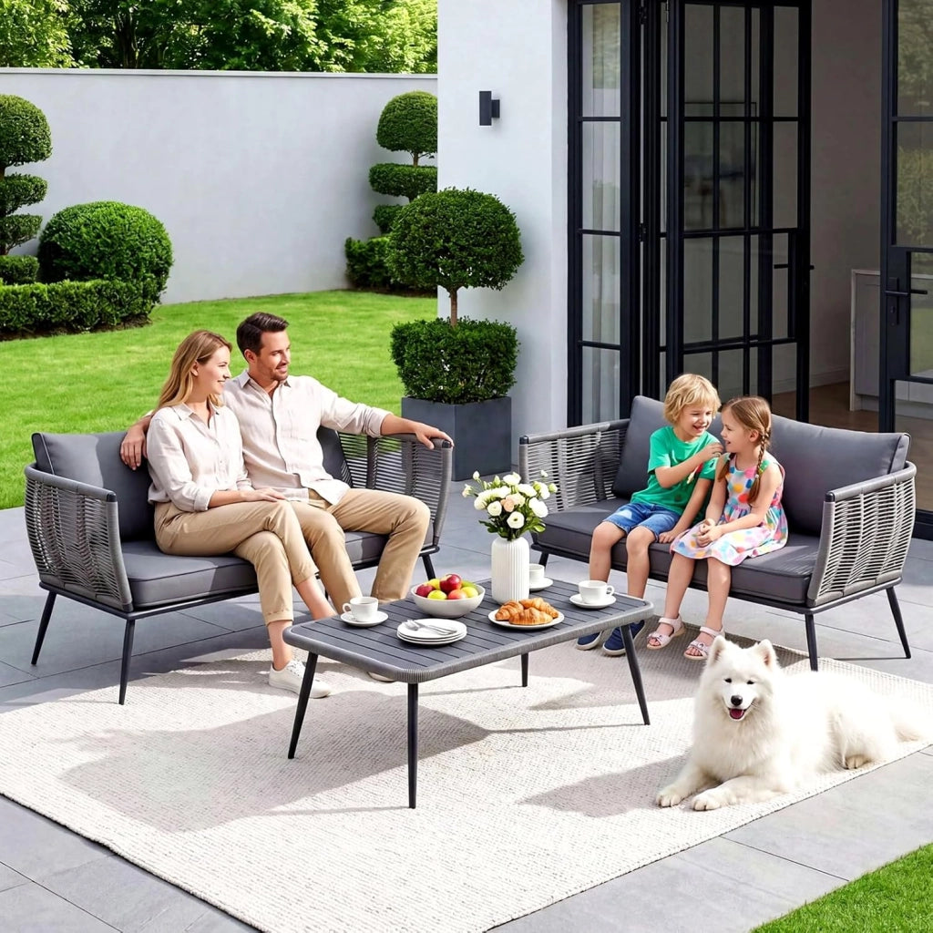 Divano in rattan a 2 posti, per balcone, grigio, divano, piccolo balcone, giardino d'inverno, terrazza, mobili per interni ed esterni, resistente alle intemperie, panca con schienale