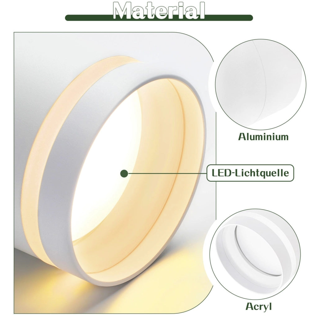ZMH Faretto da soffitto LED bianchi rotondi da superficie 5W acrilico piccoli