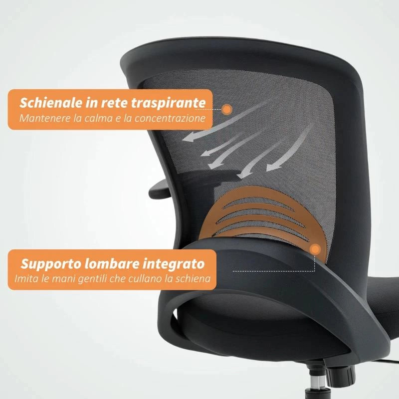 SEDIA DA UFFICIO TRASPIRANTE E RECLINABILE AD ALTEZZA REGOLABILE, IN TESSUTO A RETE, 65X59X92.5-102.5 CM, NERO