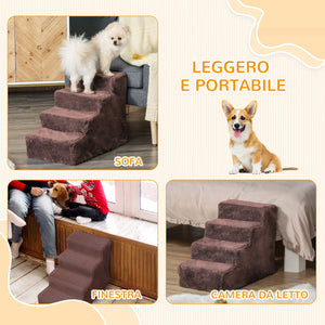 Scaletta per Cani a 4 Gradini 60x35x44 cm con Rivestimento Sfoderabile e Lavabile Marrone