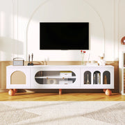 Mobile TV con Porte Rattan e Vetro Scorrevole ¨C MINIMAL ¨C Legno Massello, Archi, Maniglie Dorate