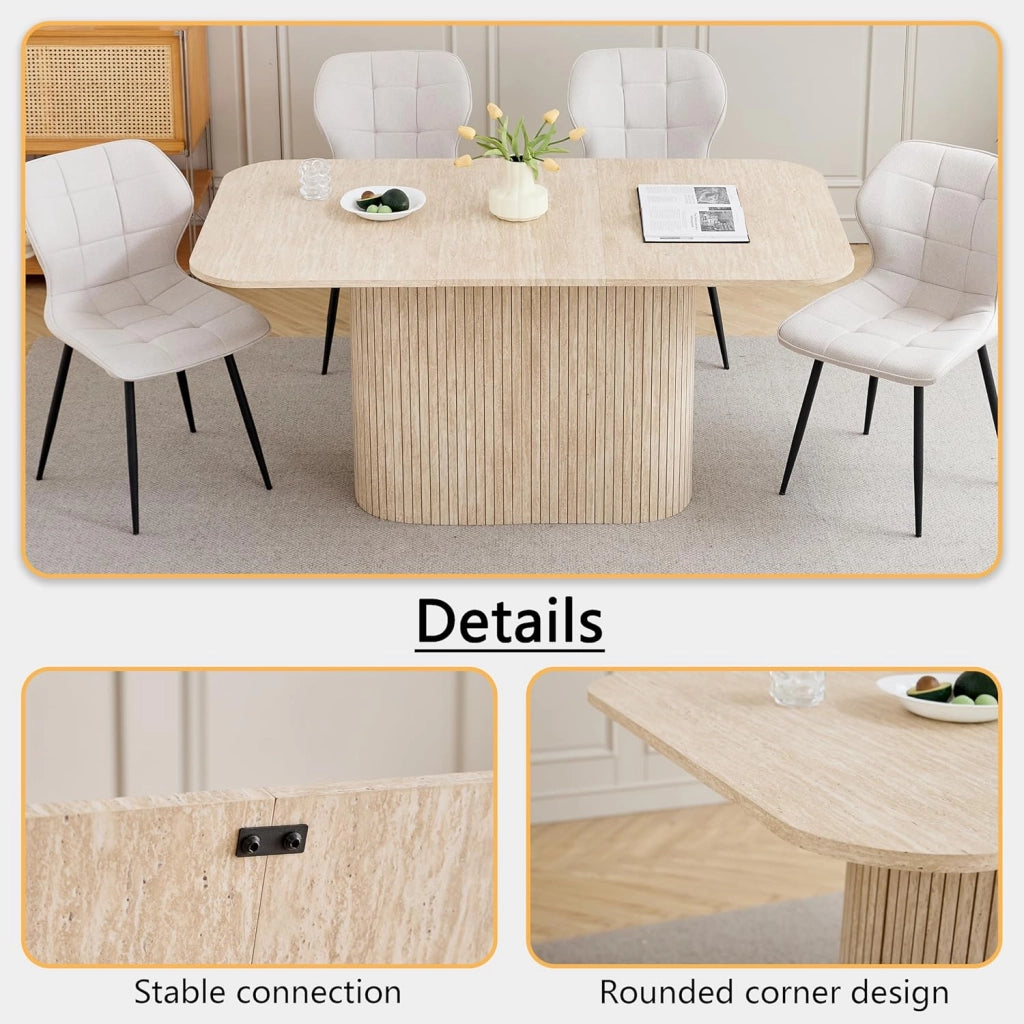 GrandCA HOME Tavolo da Pranzo Rettangolare con Angoli Arrotondati, Tavolo da Pranzo Moderno Cucina da 160 cm con Base in Legno, Ampio Piano di Lavoro in MDF, per 4-8 Persone, Travertino Giallo