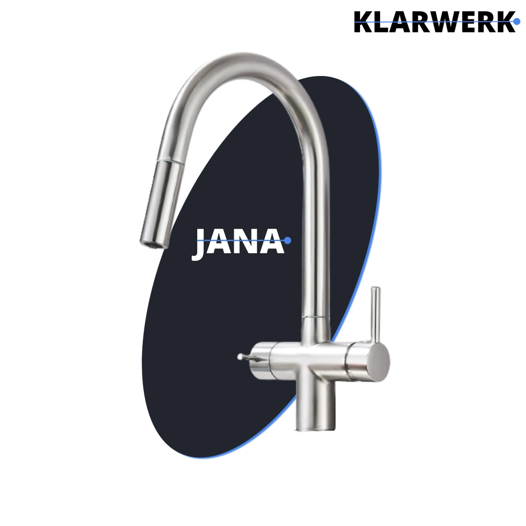 Jana | Rubinetto estraibile 3 vie premium argento spazzolato | osmosi in acciaio inox cucina | miscelatore 360 gradi | filtro 3 attacchi gomito alto