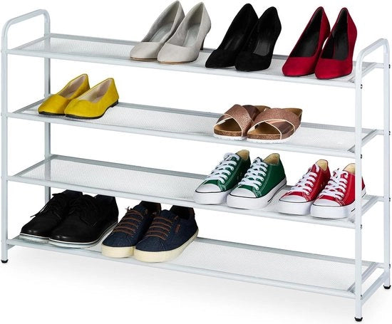 Sistema di conservazione per 16 paia - sottile - 4 livelli - mobile per ingresso - bianco - 65 x 100 x 255 cm