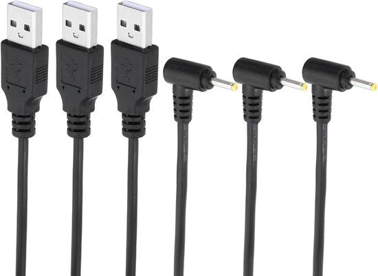 Cavo di alimentazione jackstekker USB a DC 25 x 07 mm - 3 pezzi - Nero - Cavo di ricarica per ventilatore e altoparlante