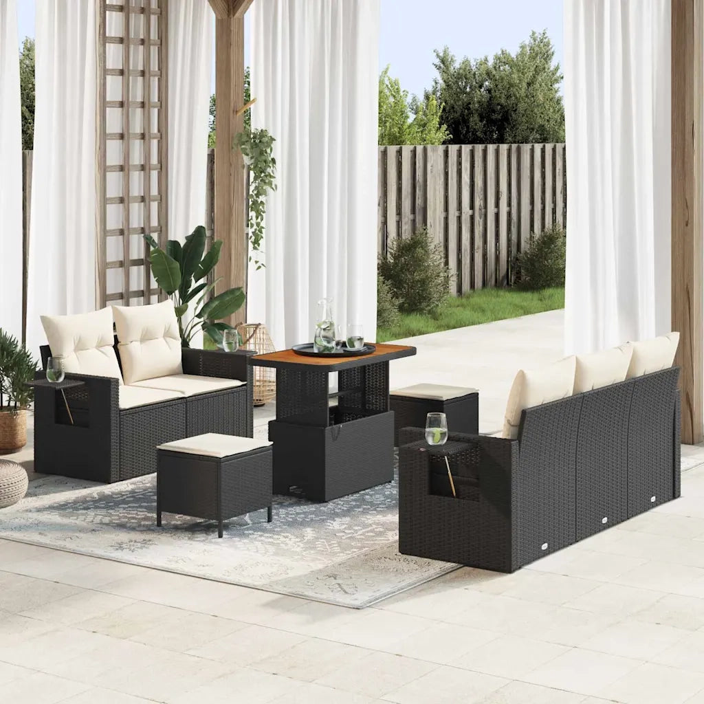 Set Divano da Giardino con cuscino 8 pcs Nero polyrattan 3361690