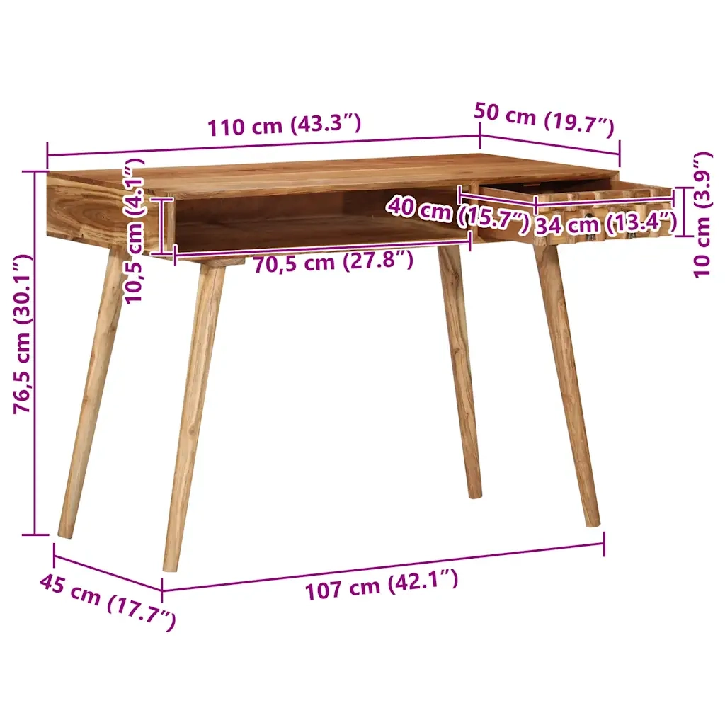 Scrivania 110x50x76 cm in Legno Massello di Acacia 338434
