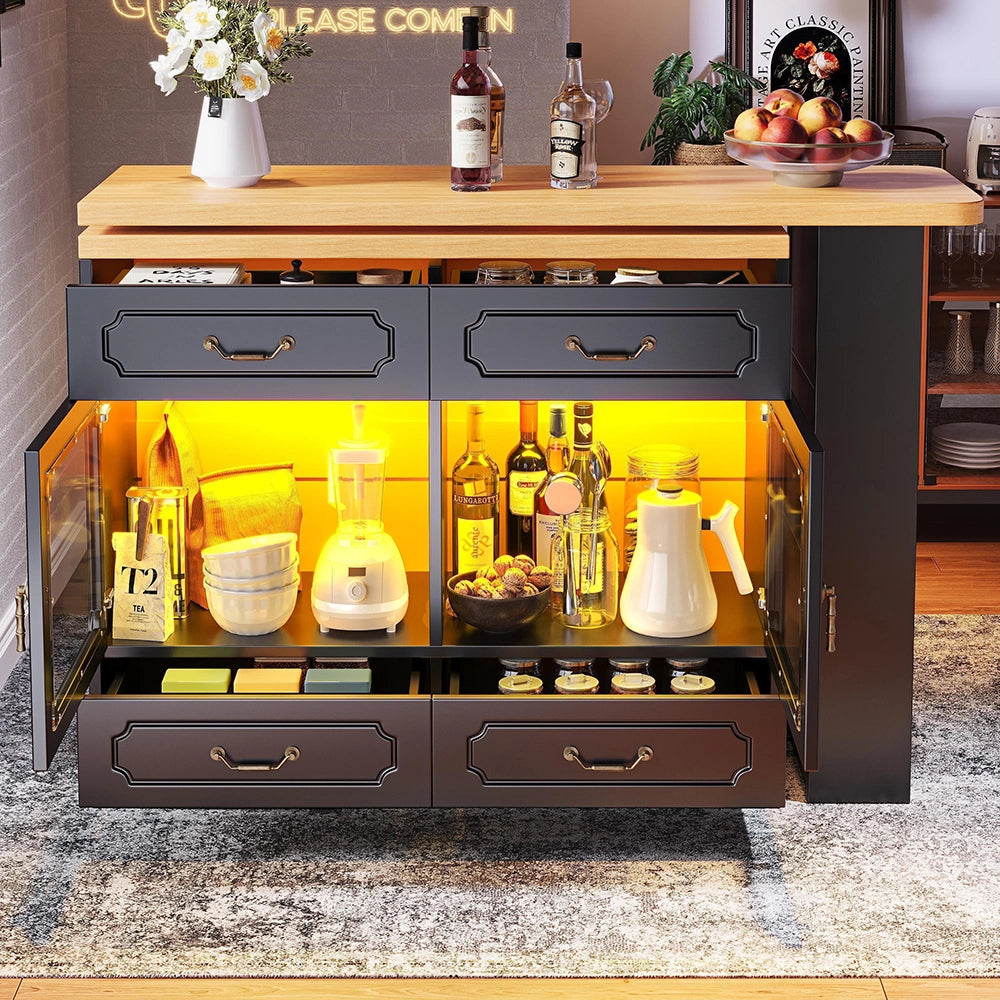 Tavolo bar estensibile - Xylo - rotante 360° con LED nero 135-203x39x92.8cm