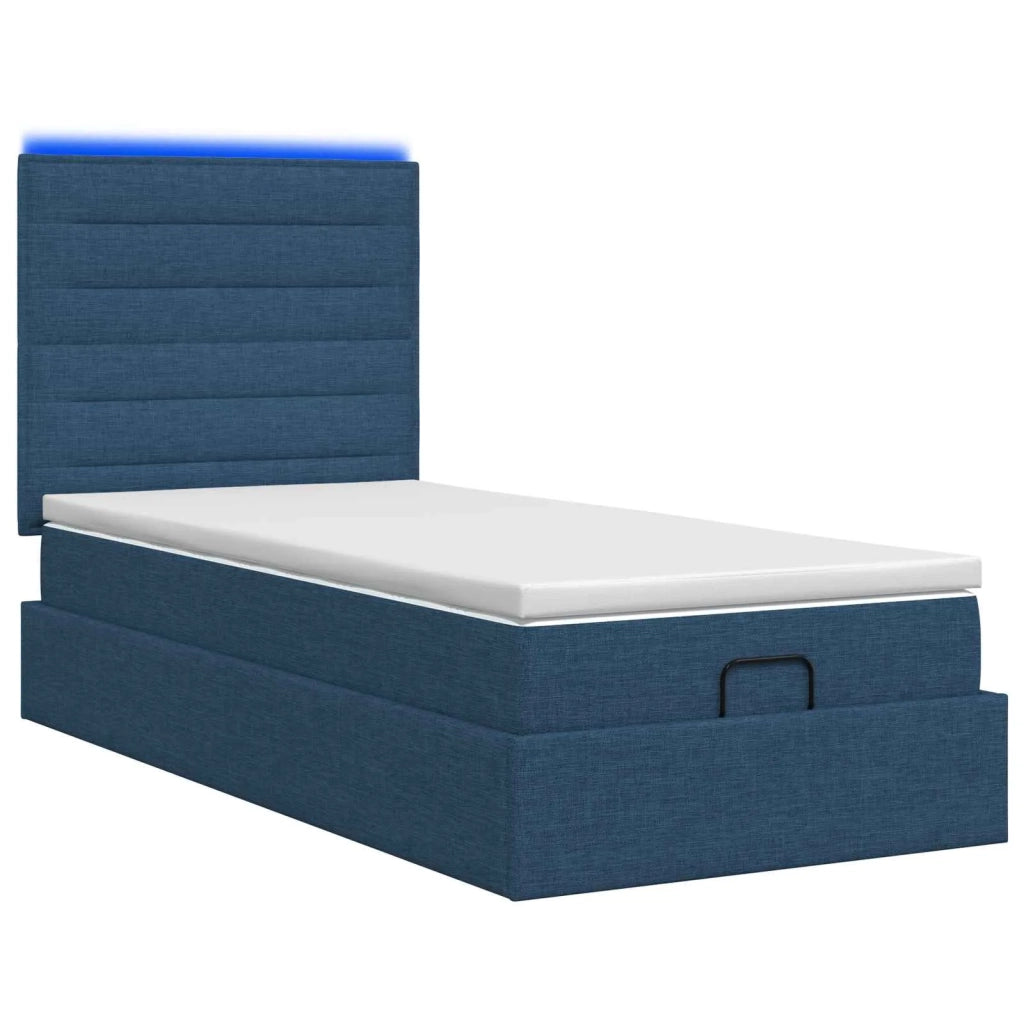 Letto Ottomano con Materasso e LED Blu 100 x 200 cm Tessuto 3457971