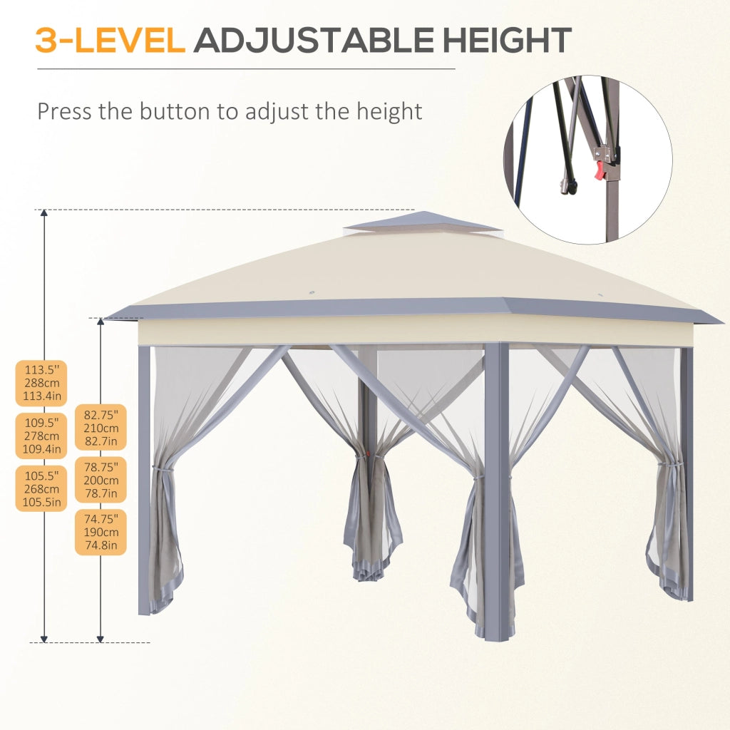Gazebo Pieghevole da Giardino 3,3x3,3x2,88m con Zanzariera in Acciaio e Tessuto Oxford Beige