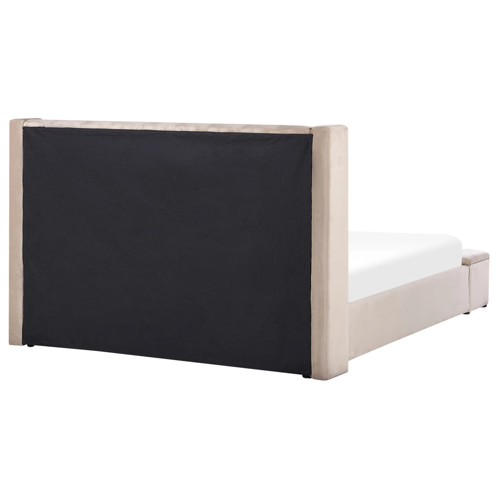 Letto velluto di colore beige rete a doghe e cassapanca 180 x 200 cm stile moderno glam