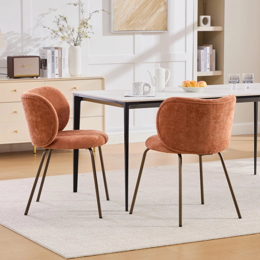 Sedie da Pranzo in Velluto con Gambe in Metallo ¨C MINIMAL ¨C Arancione, Set 2 Pezzi