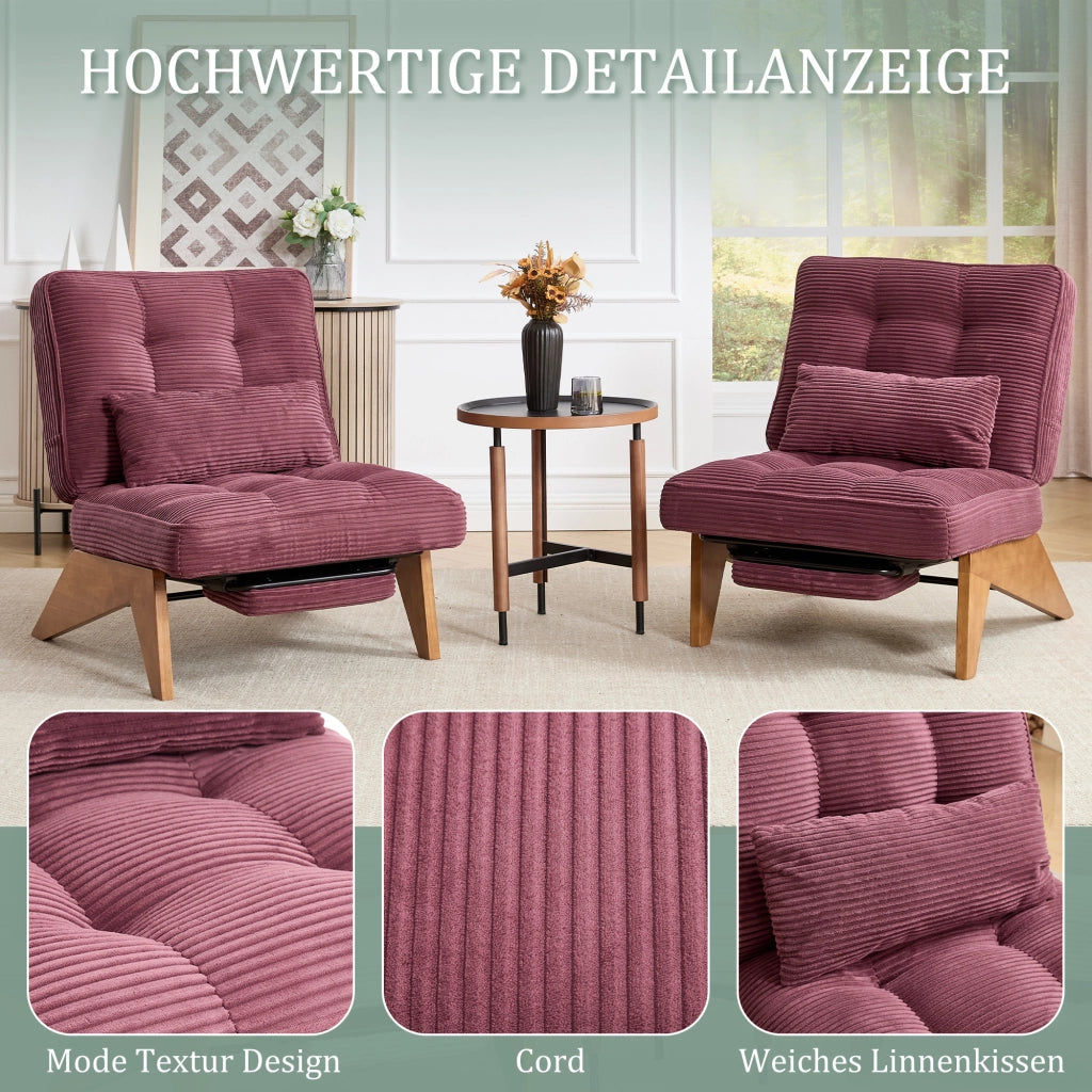 POLTRONA Reclinabile in corduroy 127x73x90 cm Rosso vino