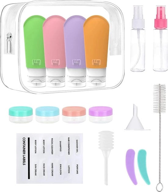 17 contenitori di viaggio in silicone, 90 ml, senza bolle, contenitore di viaggio portatile riutilizzabile, viaggio con contenitori di viaggio in silicone, contenitore di viaggio portatile, per shampoo, lotion, bagnoschiuma, gel doccia
