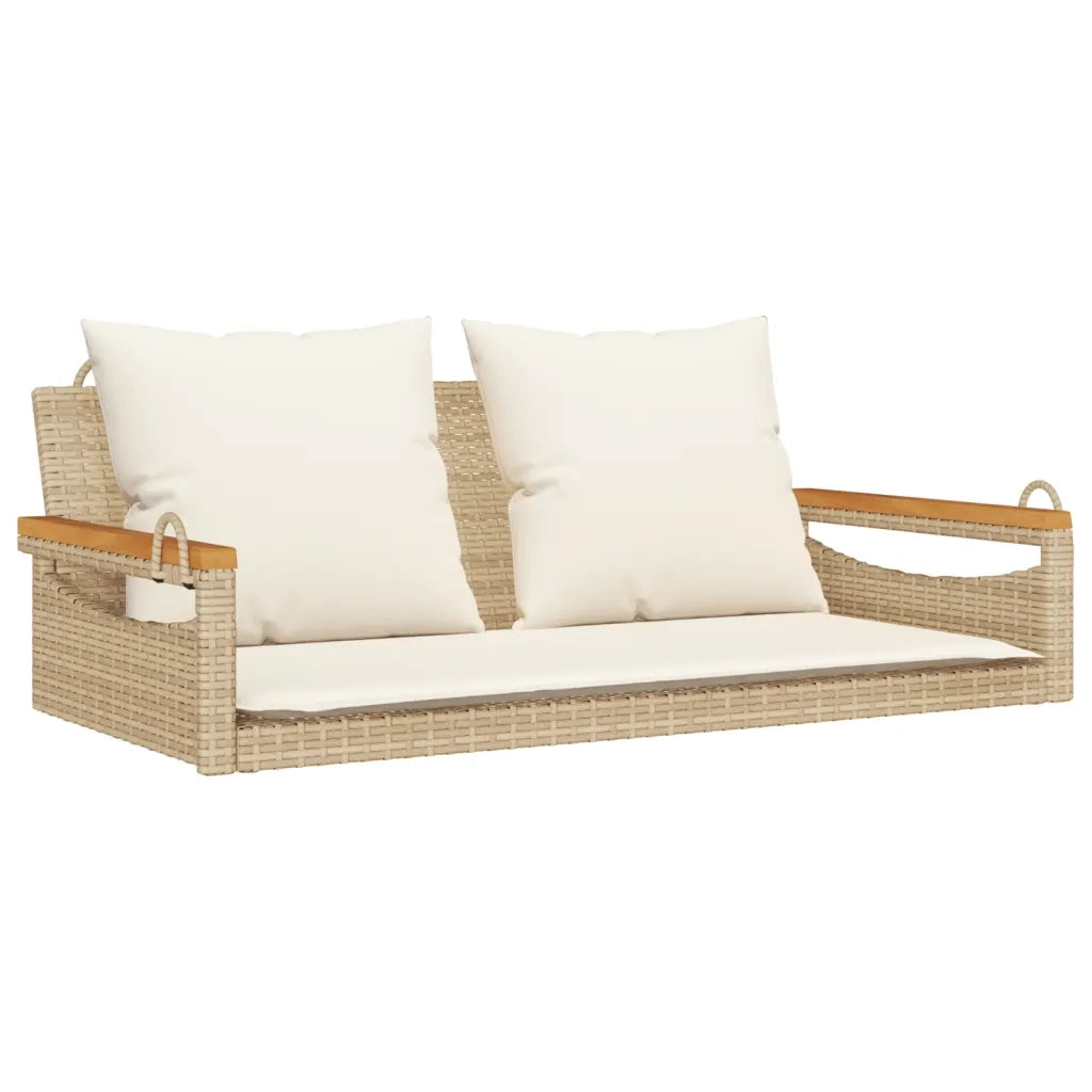 Panca da Giardino | Panchina a Dondolo con Cuscini Beige 109x62x40 cm in Polyrattan