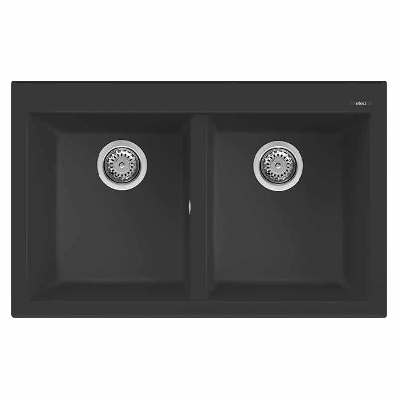 Lavello Elleci Incasso 2 vasche 79x50 Quadra 350 Granitek Nero LGQ35040