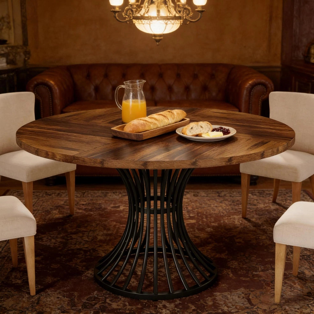 Tavolo da pranzo rotondo 119x119x76 cm MDF nero e marrone rustico per 6 persone