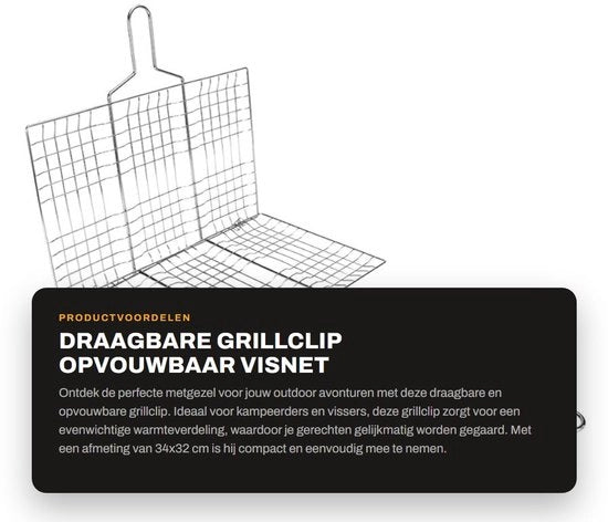 Clip da Griglia Portatile Opieggibile in Acciaio Inox - 34x32cm - 2 Spiedi - Campeggio All'aperto - Progetto Sostenibile - Rete da Griglia