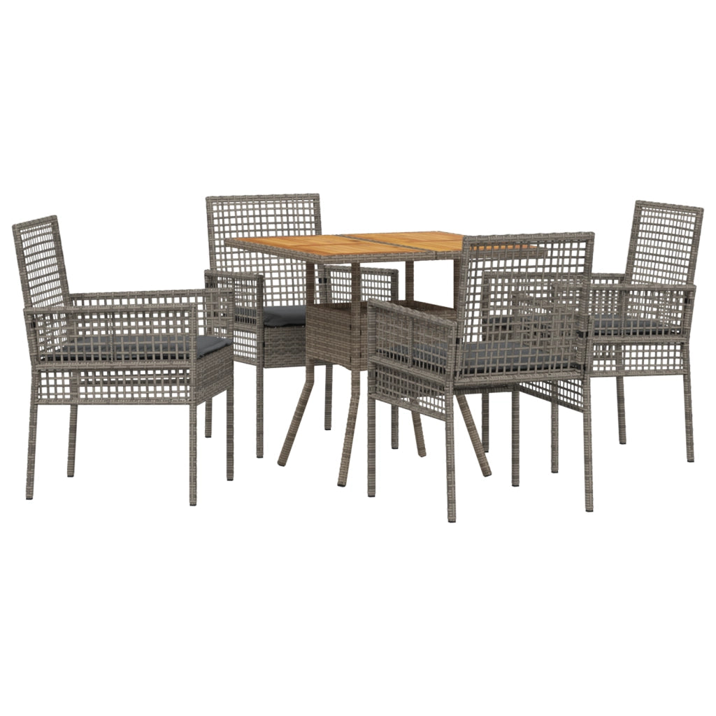 Set da pranzo da giardino 5 pezzi con cuscini grigio polyrattan