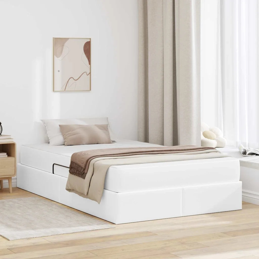 Letto con contenitore e materasso 2 pcs Bianco Pelle
