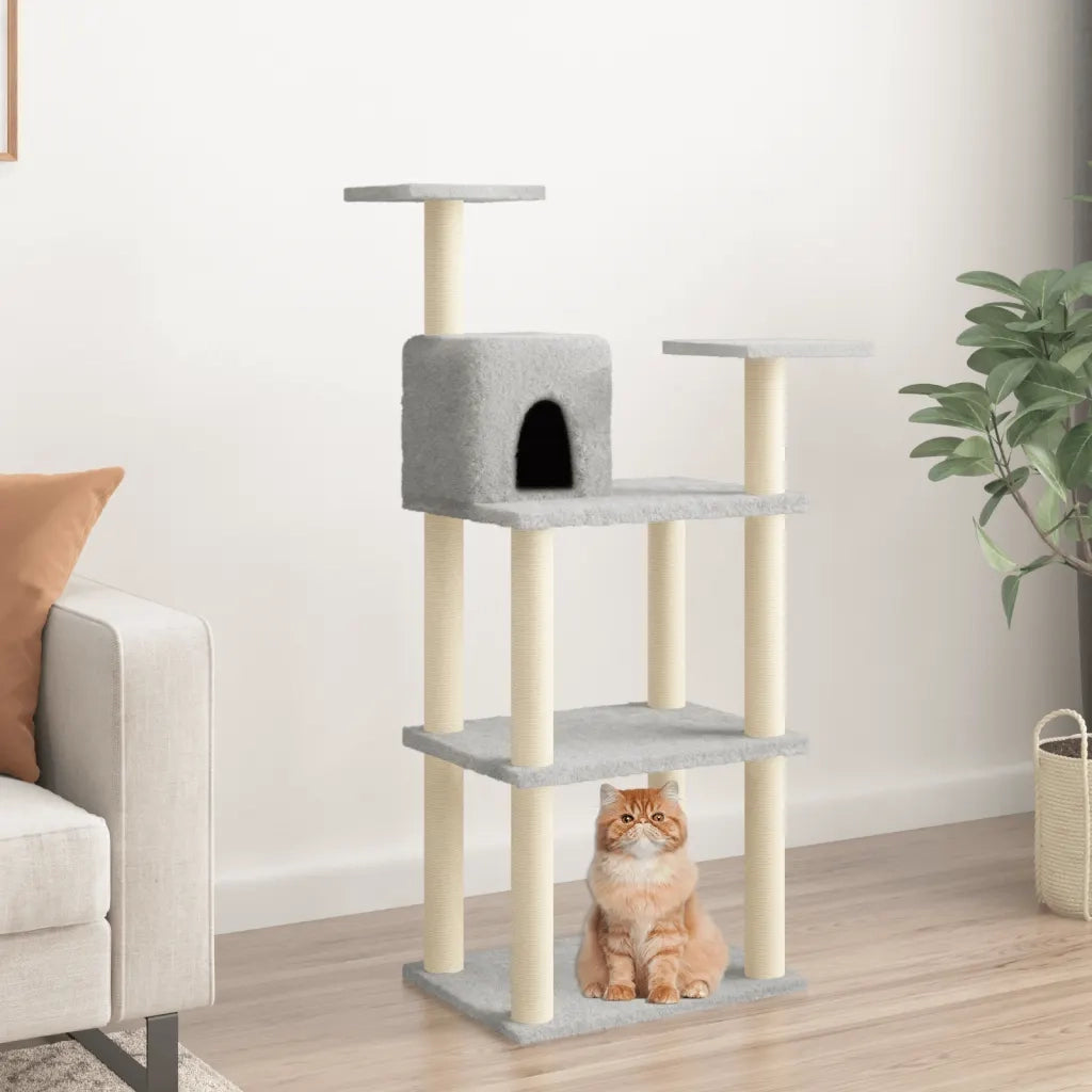 Albero per Gatti con Tiragraffi in Sisal Grigio Chiaro 118,5 cm 171428