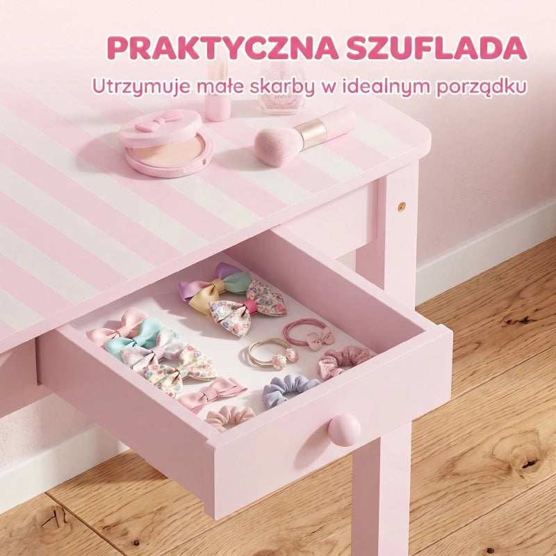 TAVOLO TOELETTA 2 in 1 con specchio rimovibile e cassetto, Rosa