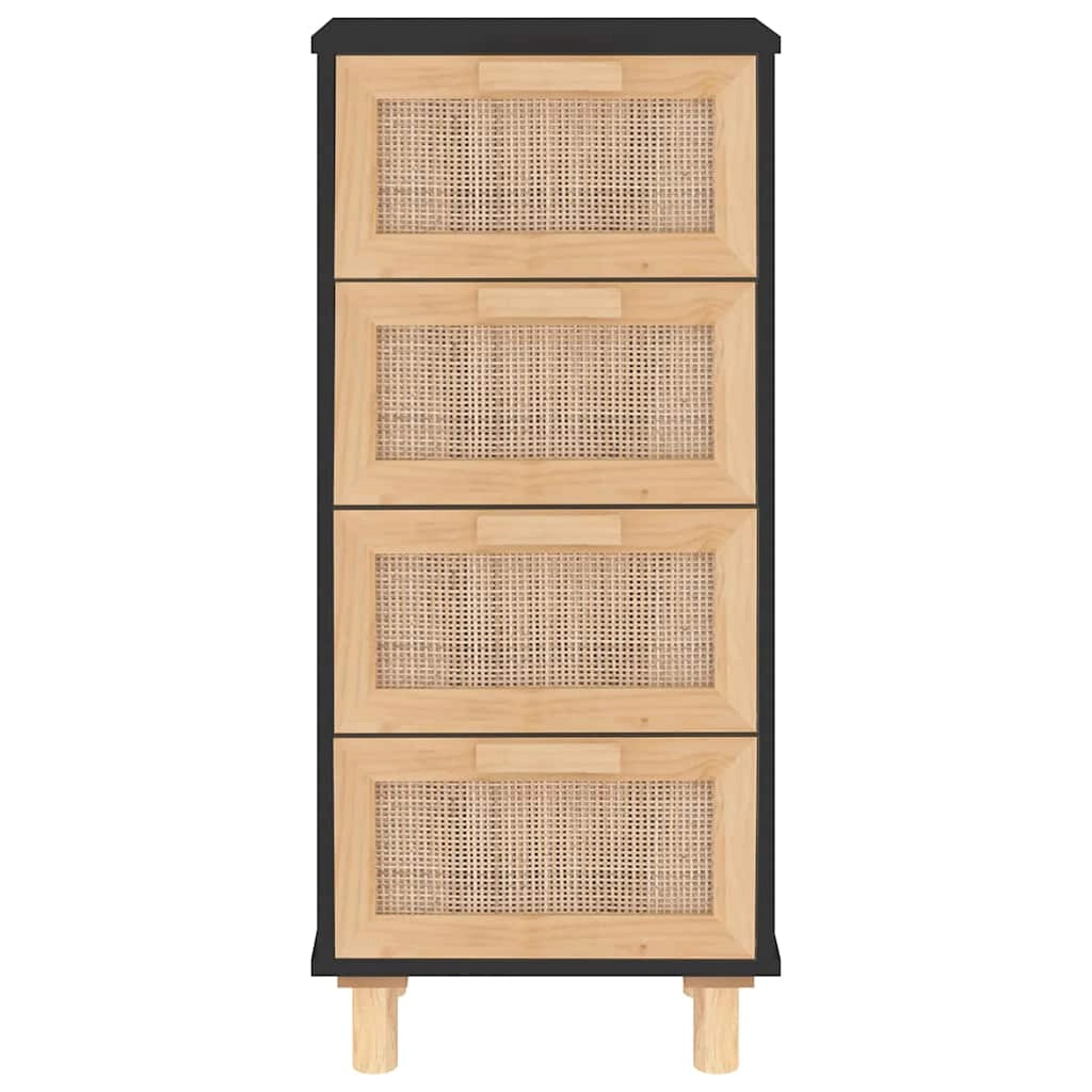 Buffet credenza cassettiera armadio mobile contenitore organizer per cucina soggiorno salotto 40 x 30 x 90 cm legno massello di pino e rattan nero naturale 02_0035927