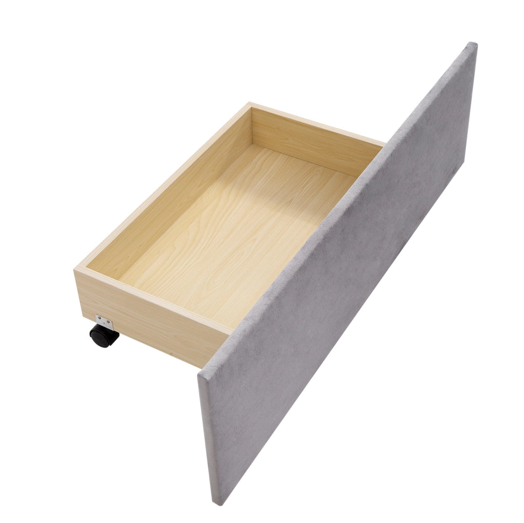 Letto imbottito 90 x 200 cm grigio con rete a doghe e cassetto