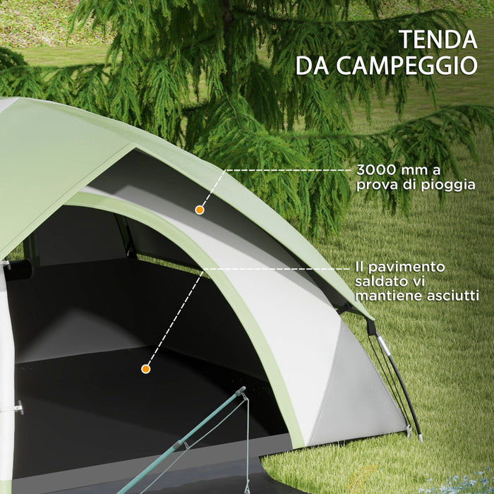 Tenda da Campeggio 2 Posti con Finestra a Rete 210x110x150 cm in Poliestere e Fibra di Vetro Grigio e Verde