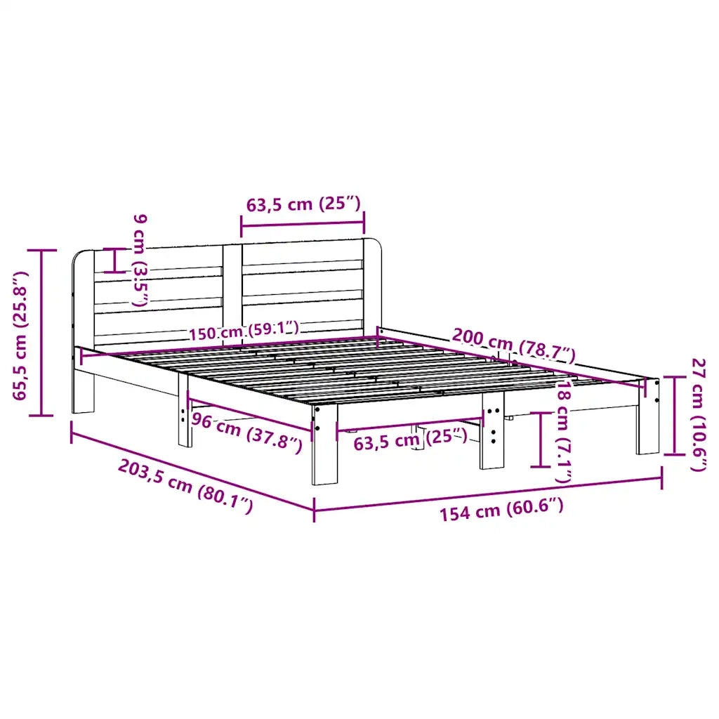 Letto senza Materasso Marrone Cera 150x200 cm in Legno di Pino 855554
