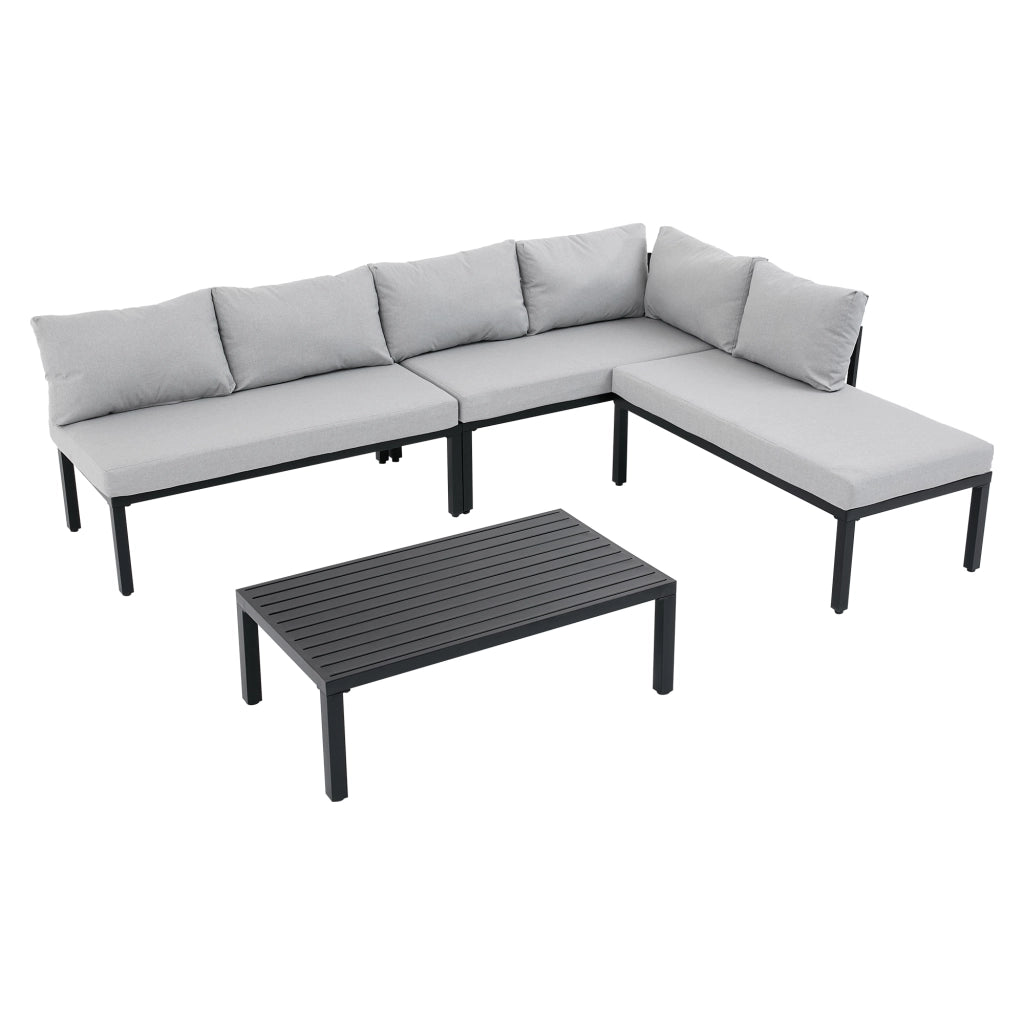 Set da Giardino Modulare 6 Posti con Tavolo ¨C MINIMAL ¨C Polyrattan Grigio