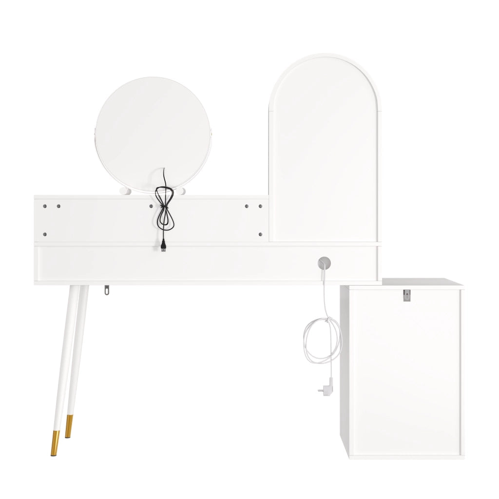 Toeletta con 3 cassetti; specchio LED; USB e Type-C - per camera da letto - bianco - 140x40x140 cm