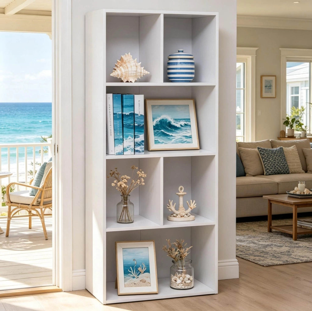 Libreria verticale bianca in MDF con 6 vani, 50 x 30 x 118 cm