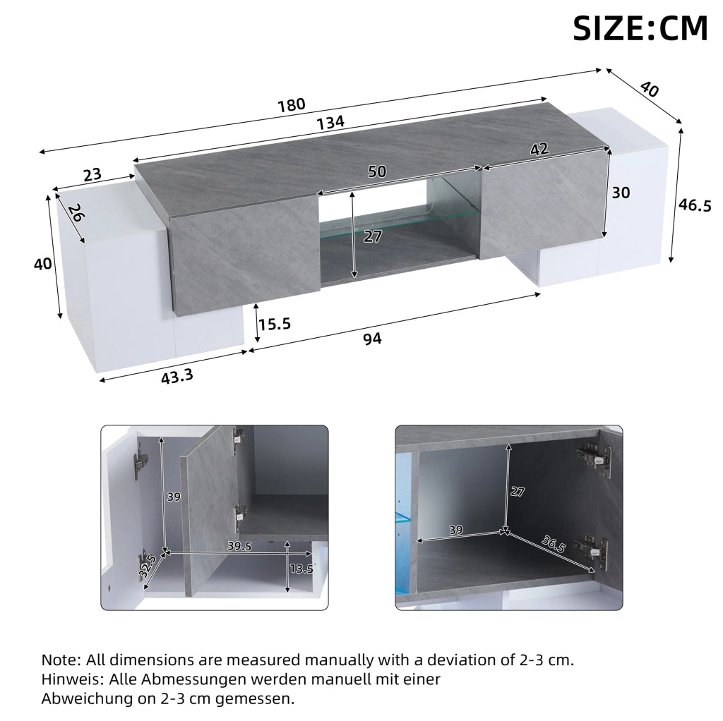 Mobile TV moderno 180 cm bianco e grigio con LED controllabile da app